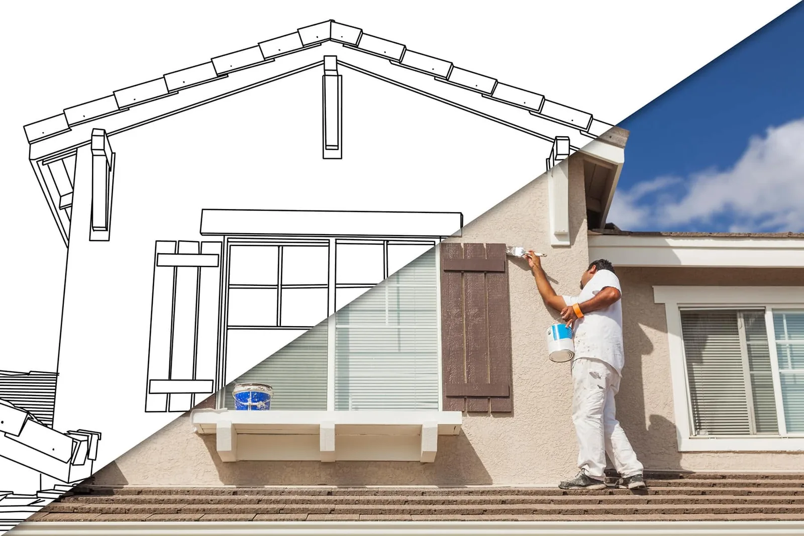 Before and after of an exterior home repaint transformation