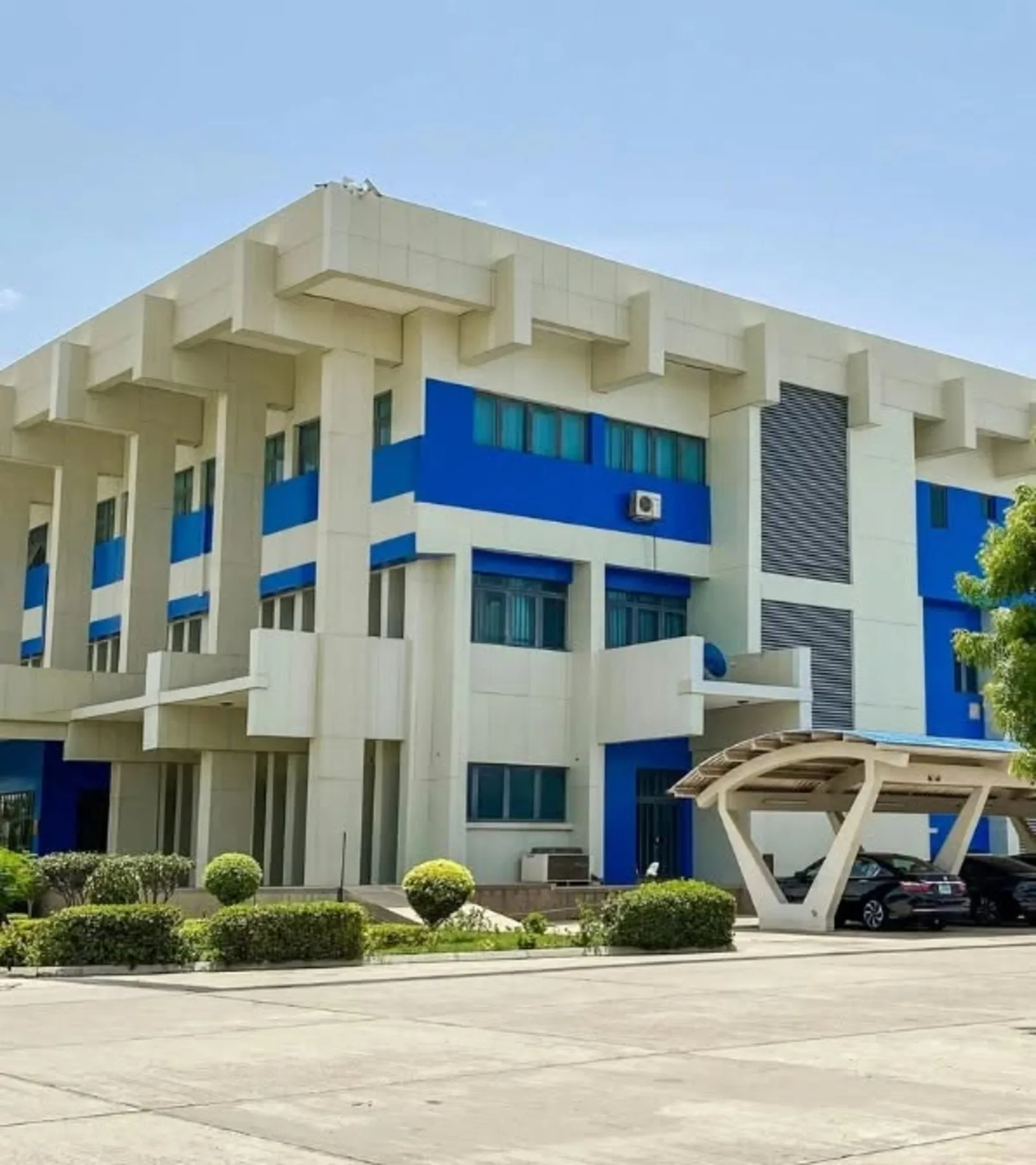 Modern blue and white commercial office building repaint